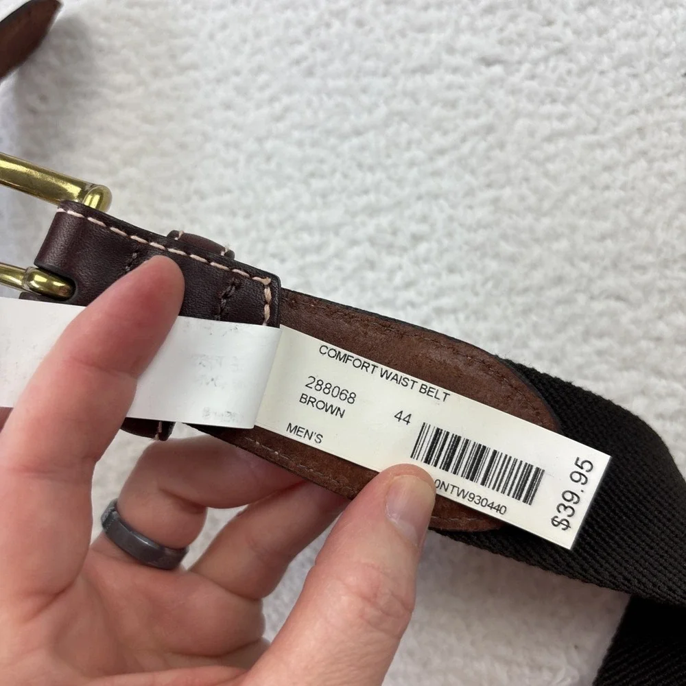 NEW LL BEAN‎ Mens Canvas Leather Waist Belt Size 44 Dark Brown Gold Brass Buckle